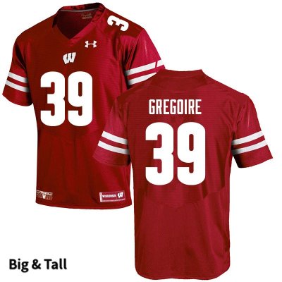 Men's Wisconsin Badgers NCAA #39 Mike Gregoire Red Authentic Under Armour Big & Tall Stitched College Football Jersey FN31B16XZ